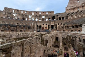 The Colosseum arena floor and underground seen from the tiers